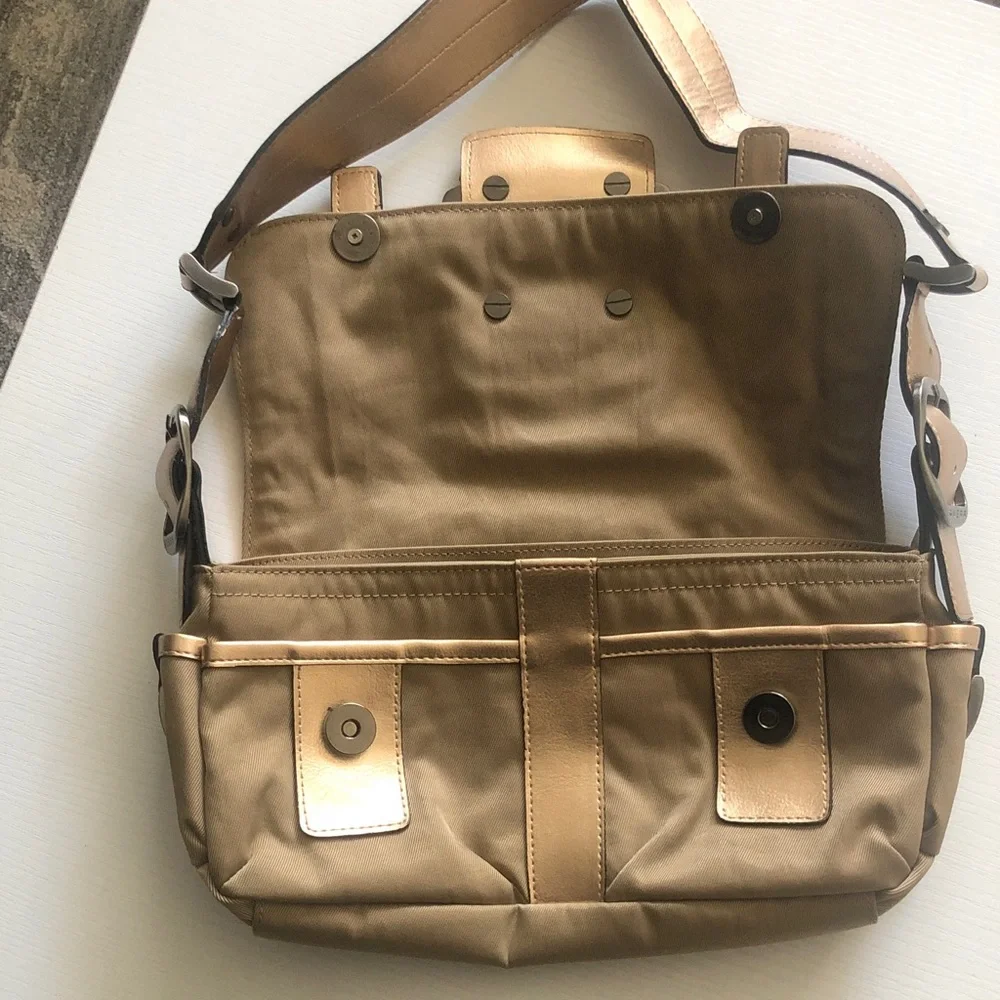 Guess Metallic Gold Shoulder Bag with Buckle Accent - Picture 2 of 10
